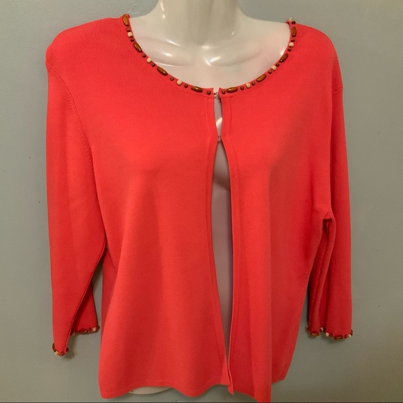Knit Chic Coral Wood Bead Neckline Blazer Top Sz L - Picture 3 of 12